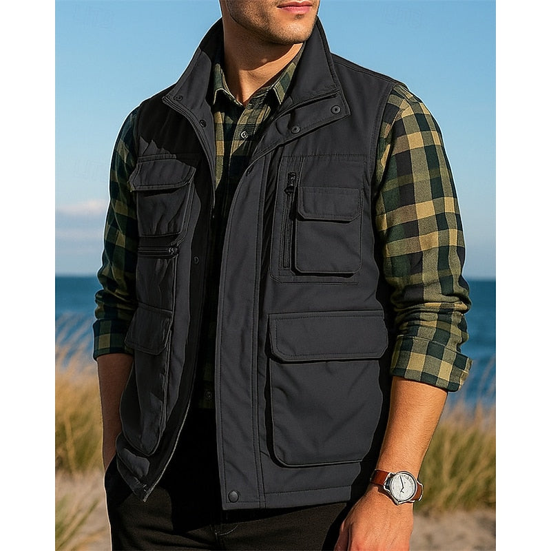 Heren Bodywarmer met Meerdere Zakken en Opstaande Kraag Zwart