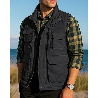Heren Bodywarmer met Meerdere Zakken en Opstaande Kraag Zwart