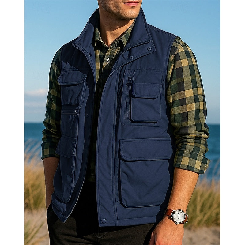Heren Bodywarmer met Meerdere Zakken en Opstaande Kraag Marineblauw