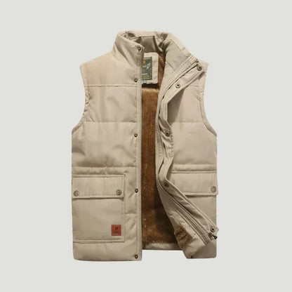 Heren Bodywarmer met Staande Kraag en Fleece Voering Khaki