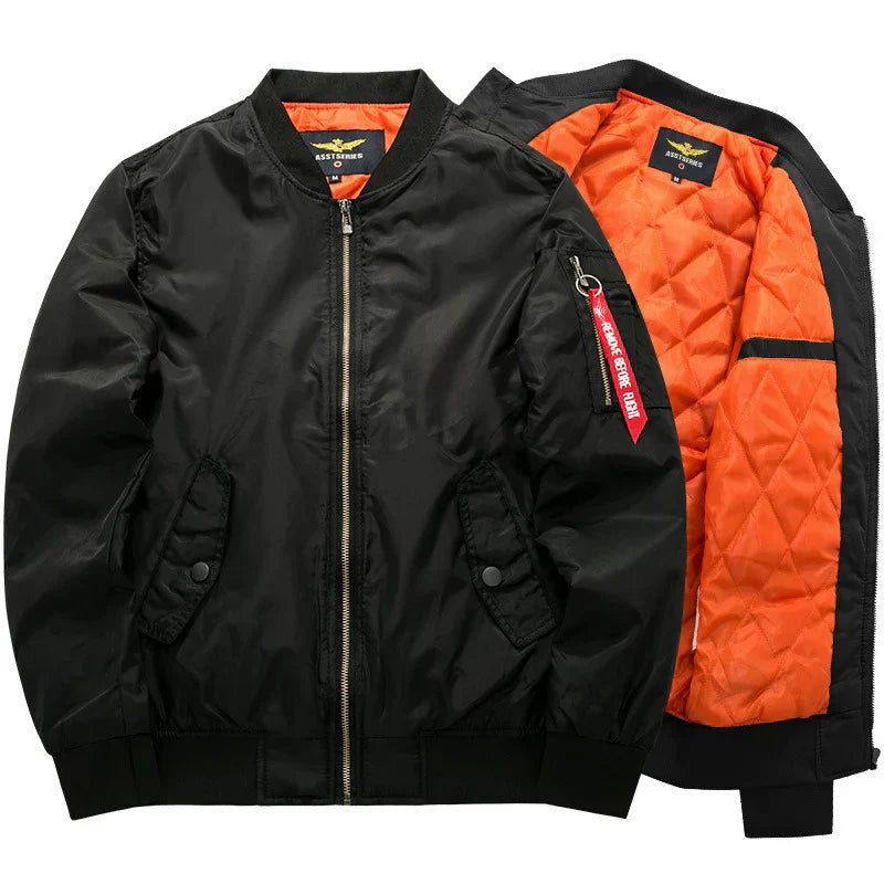 Heren Bomber Jacket met Gewatteerde Voering en Ritssluiting Zwart