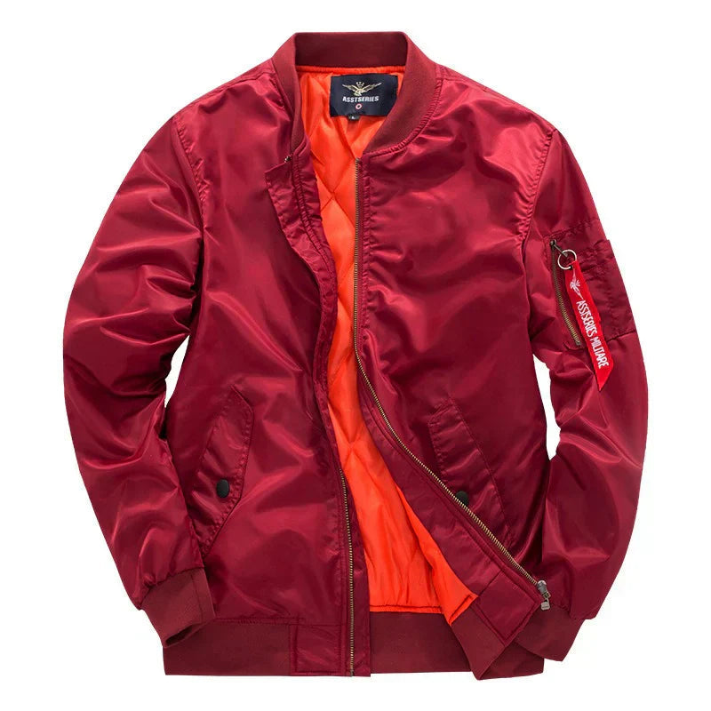 Heren Bomber Jacket met Gewatteerde Voering en Ritssluiting Donkerrood