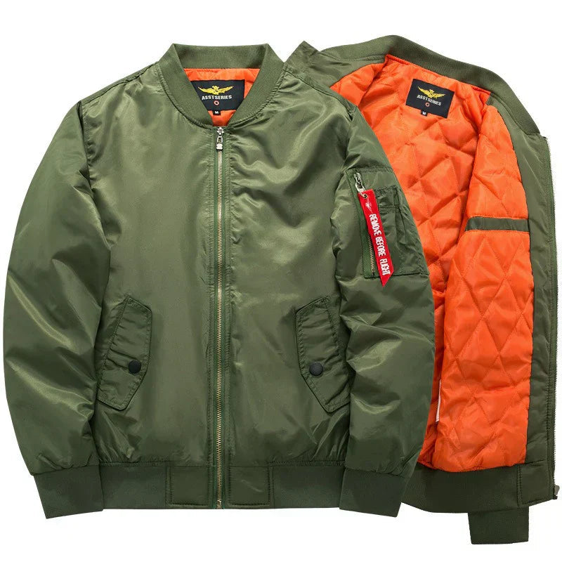 Heren Bomber Jacket met Gewatteerde Voering en Ritssluiting Legergroen