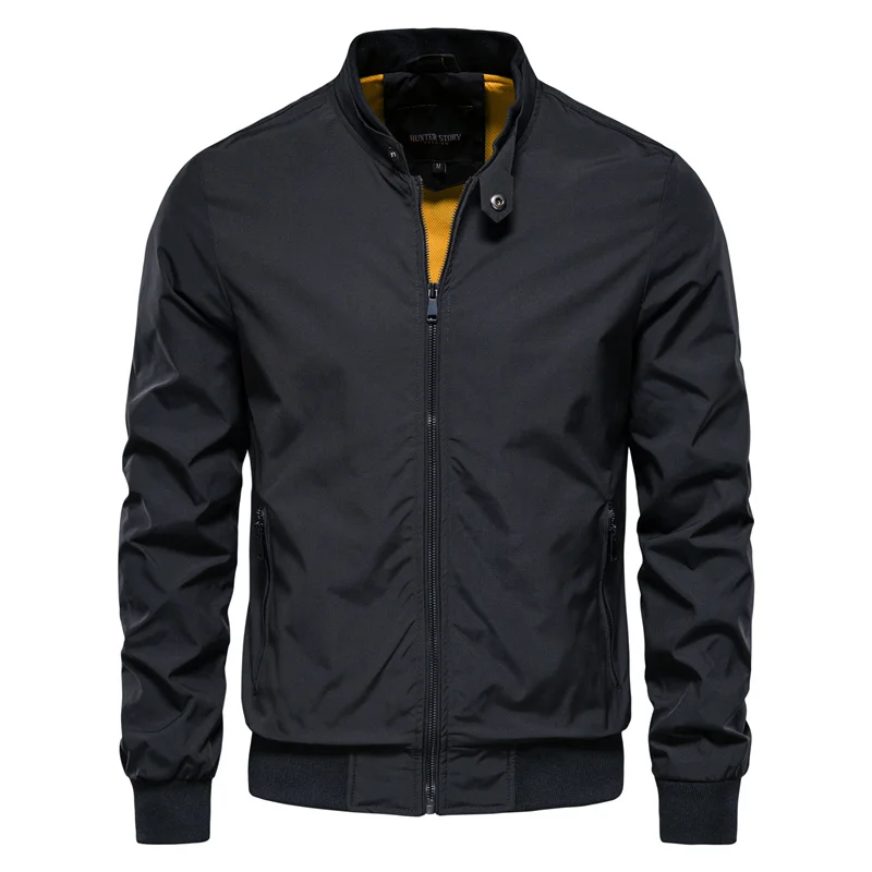 Heren Bomber Jacket met Opstaande Kraag en Ritssluiting Zwart
