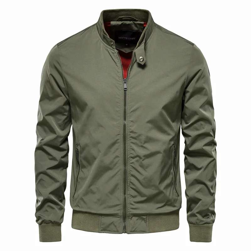 Heren Bomber Jacket met Opstaande Kraag en Ritssluiting Groen