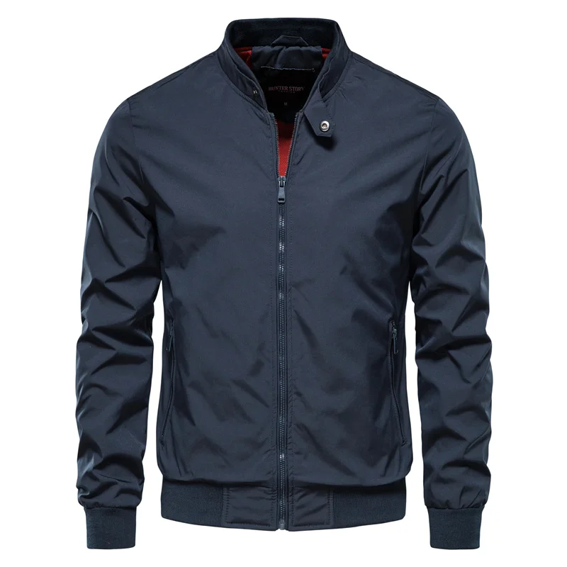 Heren Bomber Jacket met Opstaande Kraag en Ritssluiting Blauw
