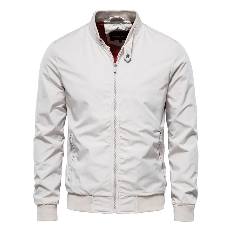 Heren Bomber Jacket met Opstaande Kraag en Ritssluiting Wit