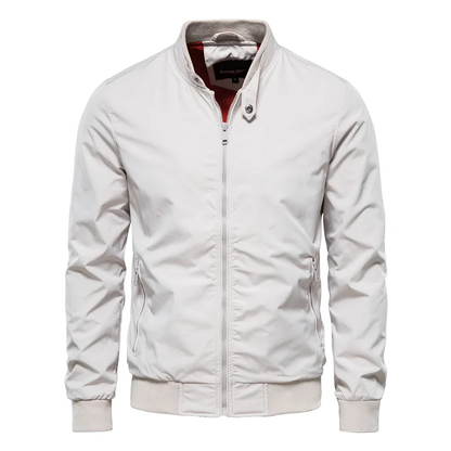 Heren Bomber Jacket met Opstaande Kraag en Ritssluiting Wit