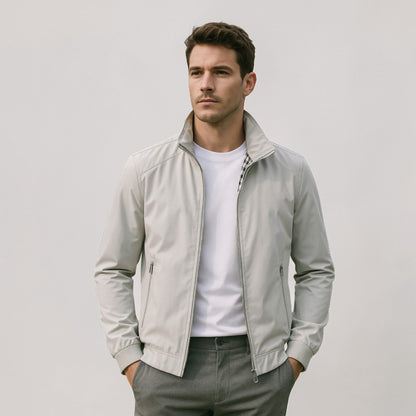 Heren Bomber Jacket met Opstaande Kraag en Ritssluiting Grijs