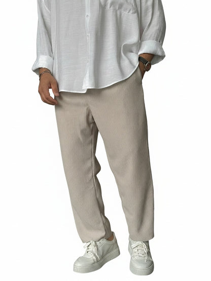 Heren Broek met Geplooide Ribstructuur en Elastische Tailleband