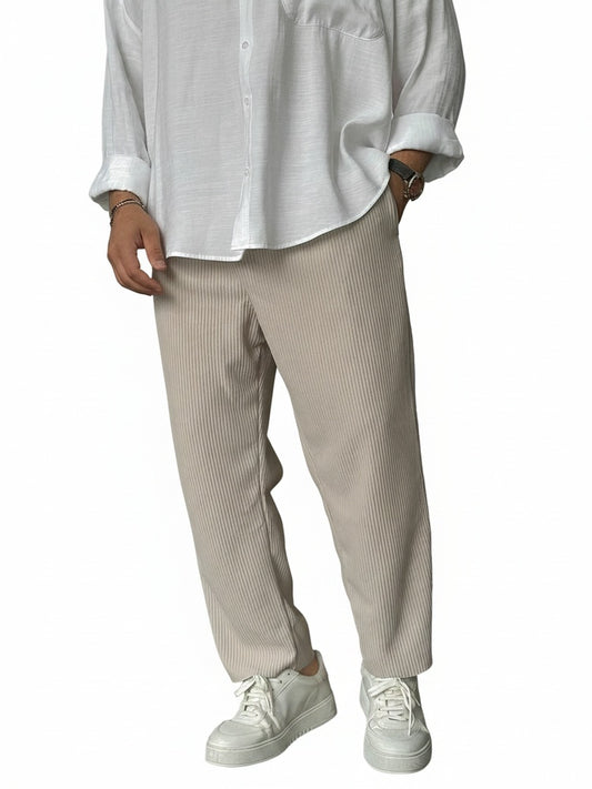 Heren Broek met Geplooide Ribstructuur en Elastische Tailleband