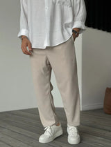 Heren Broek met Geplooide Ribstructuur en Elastische Tailleband