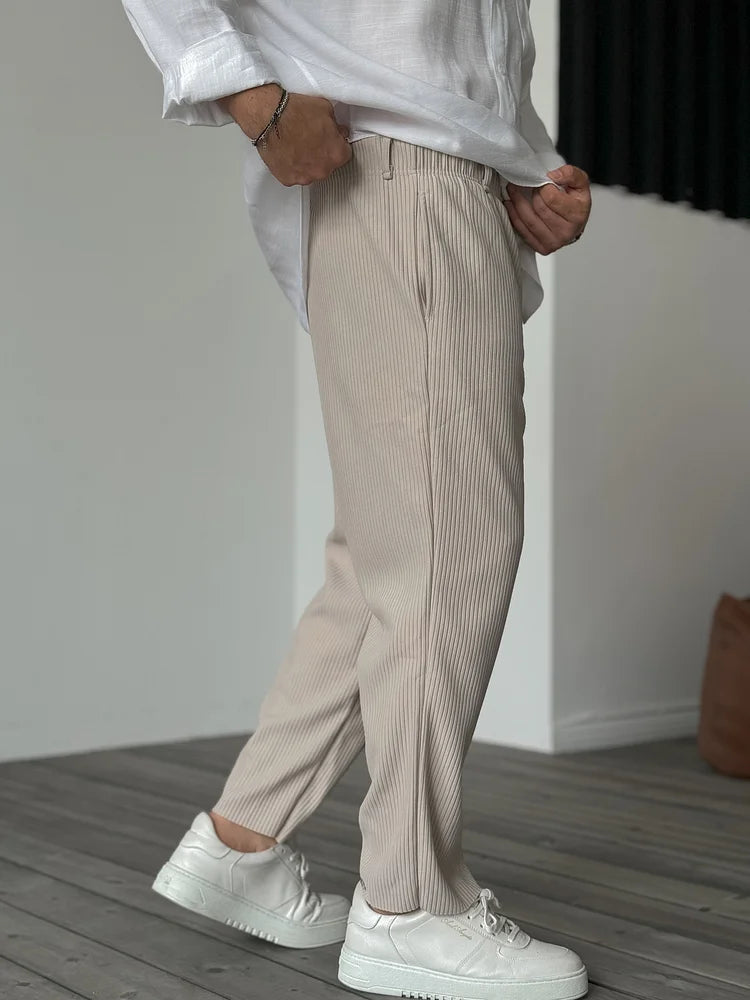 Heren Broek met Geplooide Ribstructuur en Elastische Tailleband