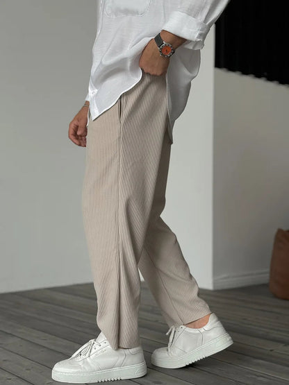 Heren Broek met Geplooide Ribstructuur en Elastische Tailleband