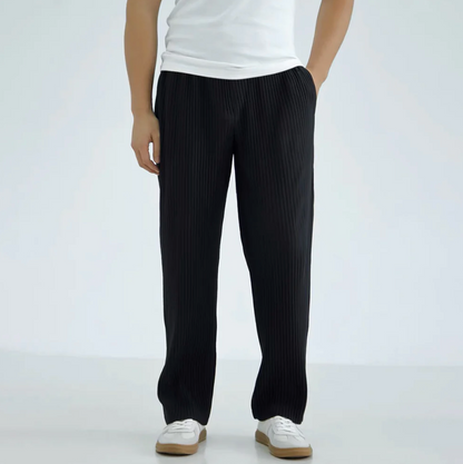 Heren Broek met Geplooide Textuur en Elastische Taille Zwart