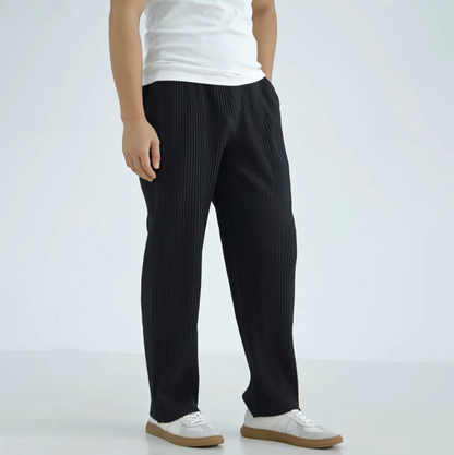 Heren Broek met Geplooide Textuur en Elastische Taille