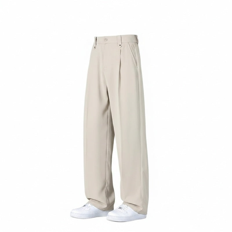 Heren Broek Wide Leg met Plooi en Elastische Tailleband