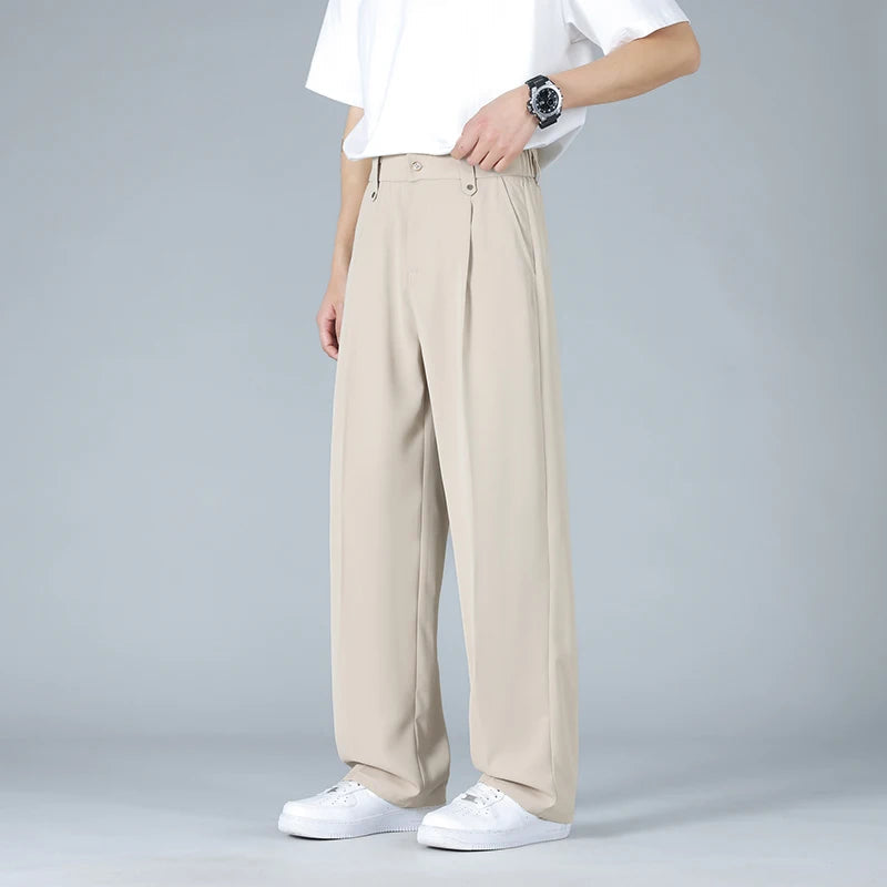 Heren Broek Wide Leg met Plooi en Elastische Tailleband