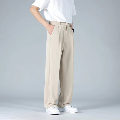 Heren Broek Wide Leg met Plooi en Elastische Tailleband
