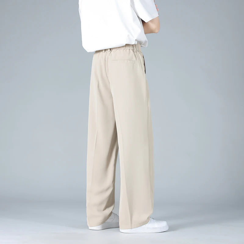 Heren Broek Wide Leg met Plooi en Elastische Tailleband