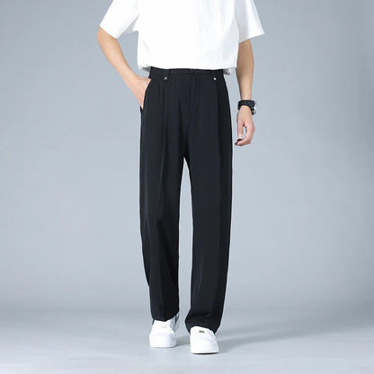 Heren Broek Wide Leg met Plooi en Elastische Tailleband