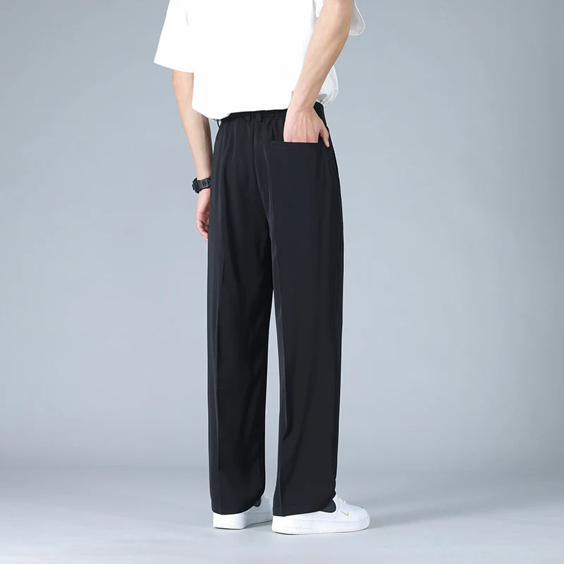 Heren Broek Wide Leg met Plooi en Elastische Tailleband