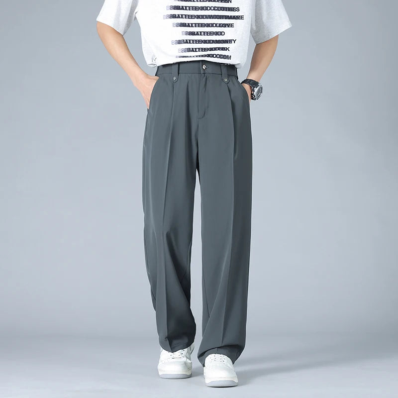 Heren Broek Wide Leg met Plooi en Elastische Tailleband