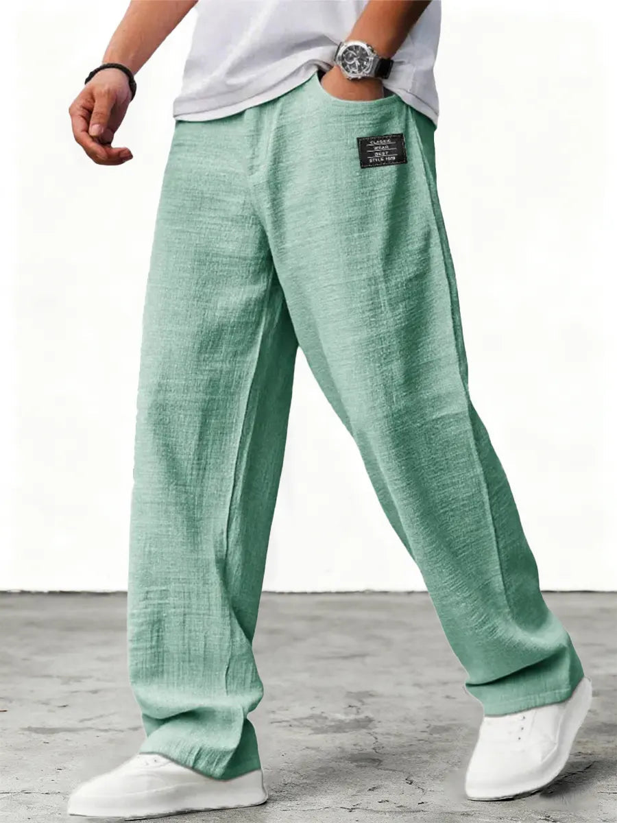 Heren Broek Wijd met Elastische Taille en Relaxed Fit Groen