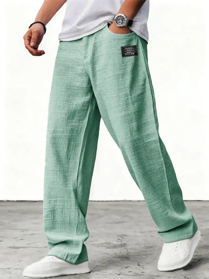 Heren Broek Wijd met Elastische Taille en Relaxed Fit Groen