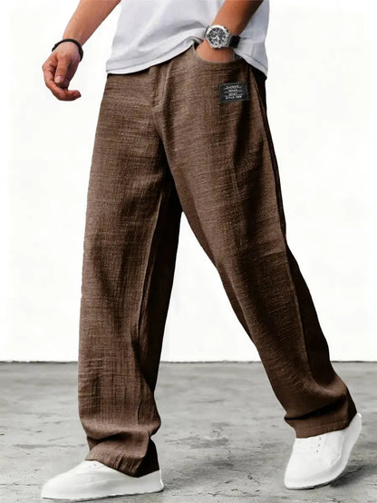 Heren Broek Wijd met Elastische Taille en Relaxed Fit Bruin