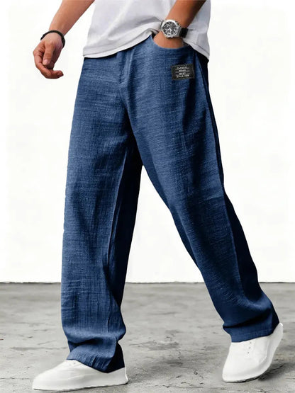 Heren Broek Wijd met Elastische Taille en Relaxed Fit Navy Blauw