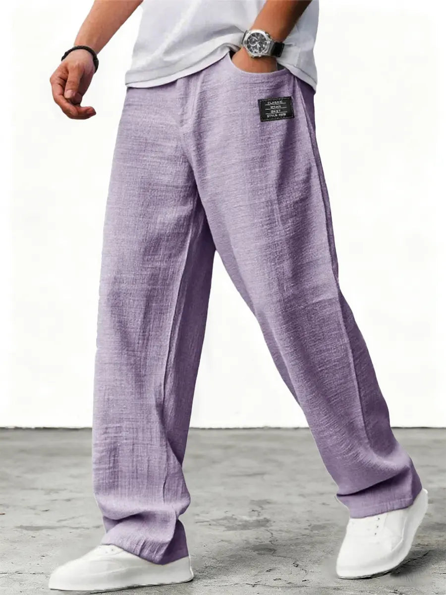 Heren Broek Wijd met Elastische Taille en Relaxed Fit Paars