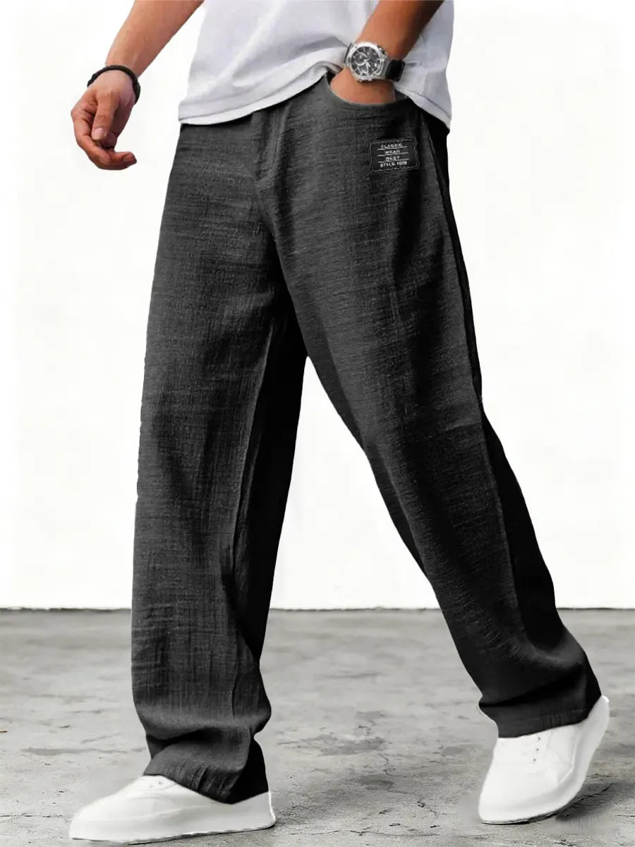 Heren Broek Wijd met Elastische Taille en Relaxed Fit Zwart