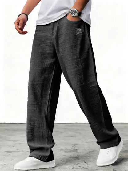 Heren Broek Wijd met Elastische Taille en Relaxed Fit Zwart