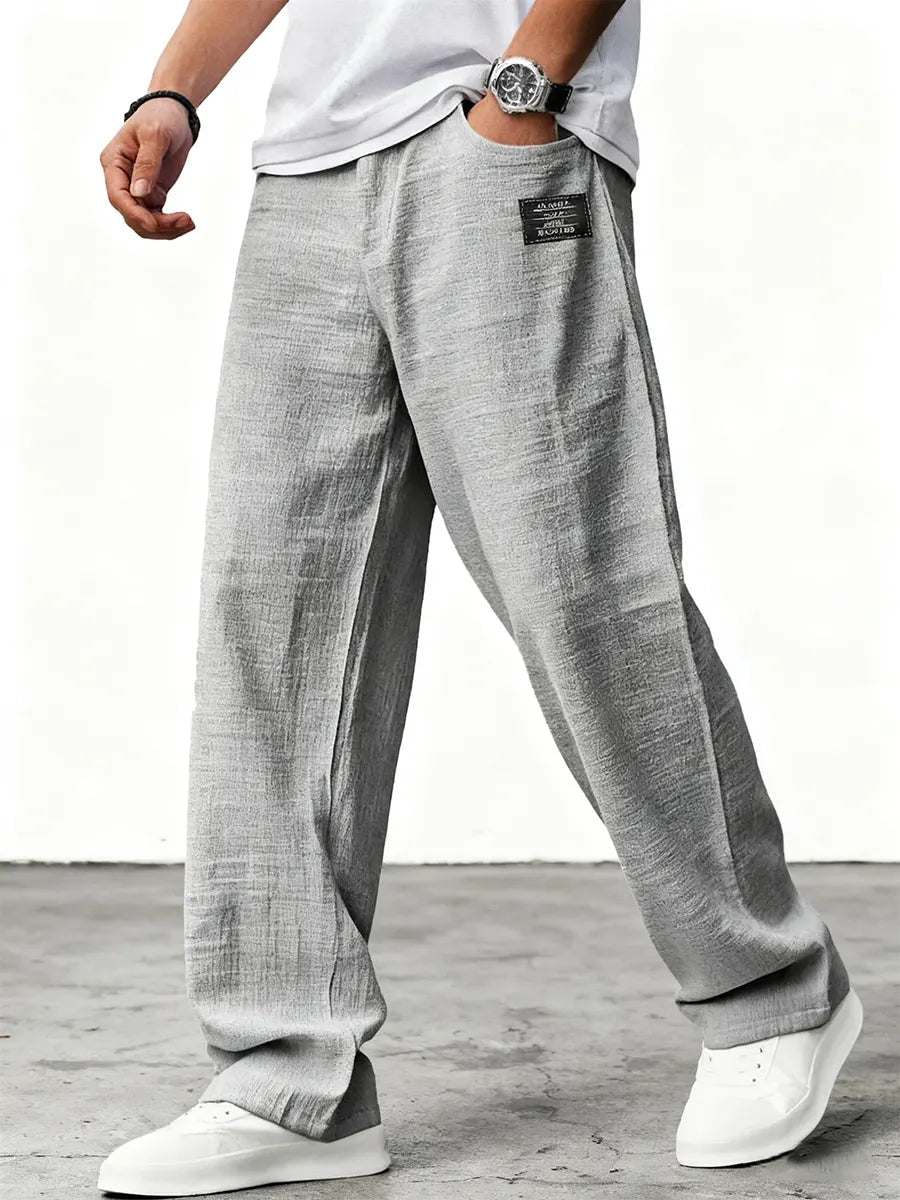 Heren Broek Wijd met Elastische Taille en Relaxed Fit Grijs