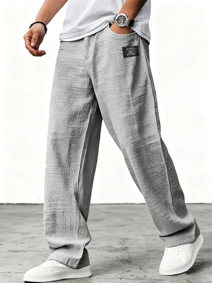 Heren Broek Wijd met Elastische Taille en Relaxed Fit Grijs