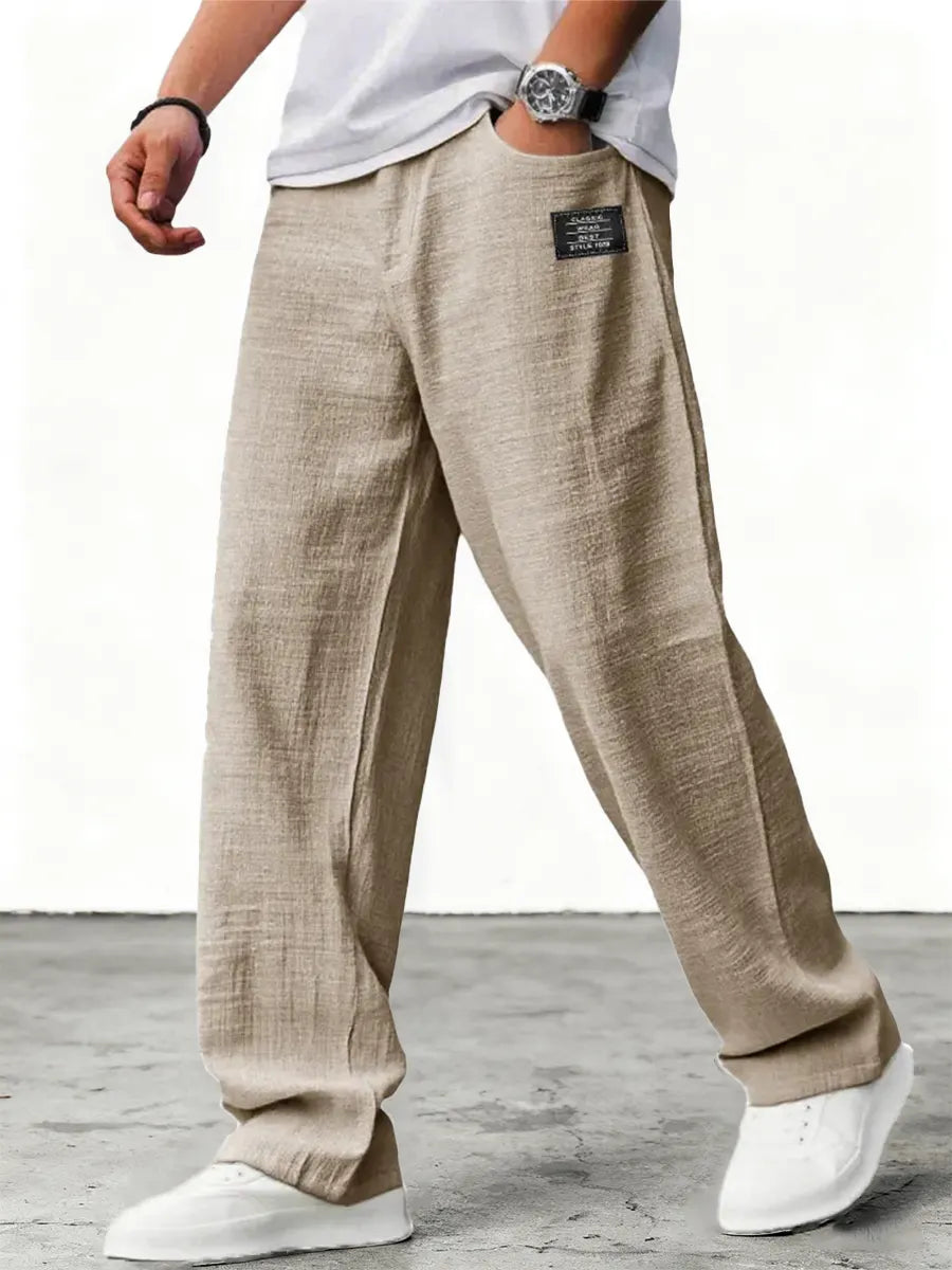 Heren Broek Wijd met Elastische Taille en Relaxed Fit Khaki