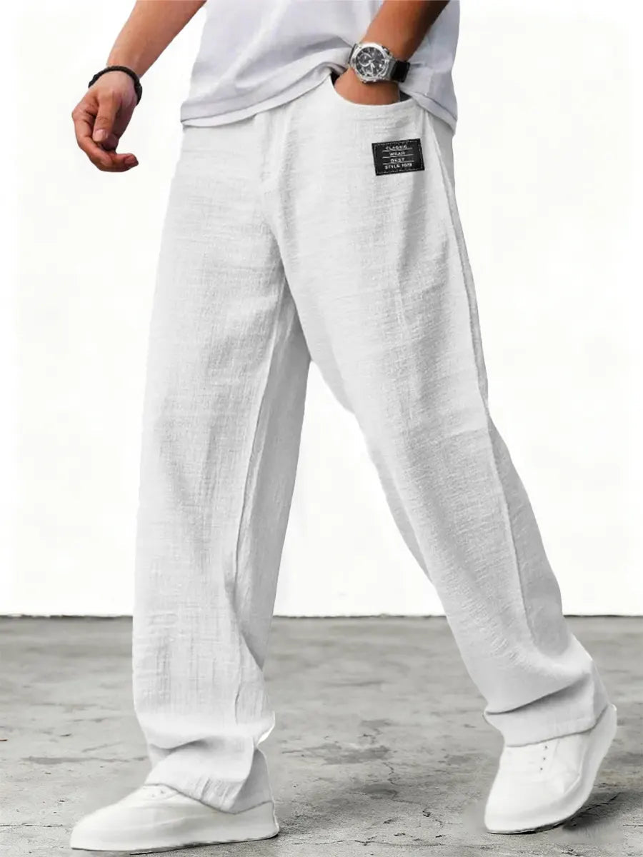 Heren Broek Wijd met Elastische Taille en Relaxed Fit Wit