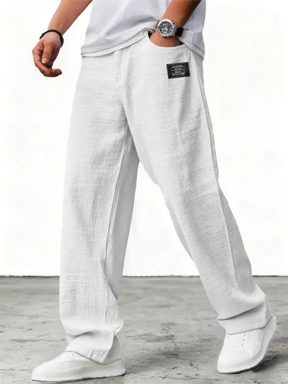 Heren Broek Wijd met Elastische Taille en Relaxed Fit Wit