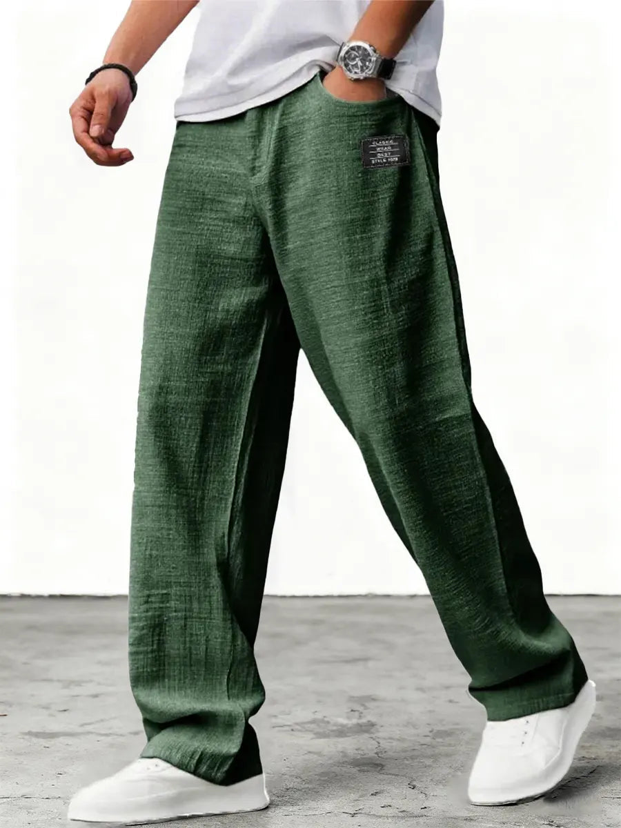 Heren Broek Wijd met Elastische Taille en Relaxed Fit Donkergroen