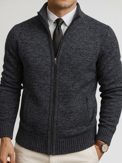 Heren Cardigan met Opstaande Kraag en Ritssluiting Lange Mouw