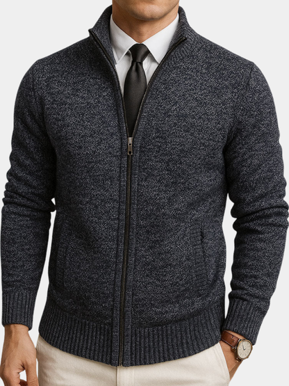 Heren Cardigan met Opstaande Kraag en Ritssluiting Lange Mouw