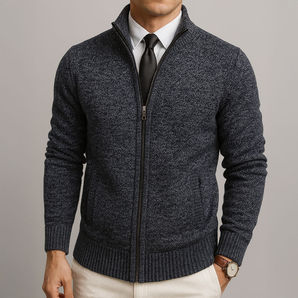 Heren Cardigan met Opstaande Kraag en Ritssluiting Lange Mouw Grijs