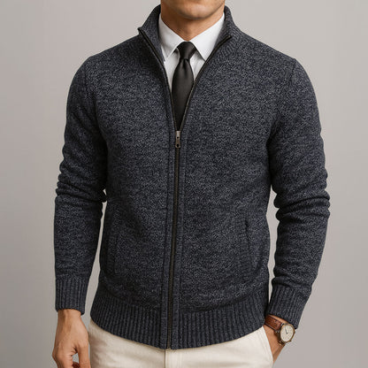 Heren Cardigan met Opstaande Kraag en Ritssluiting Lange Mouw Grijs
