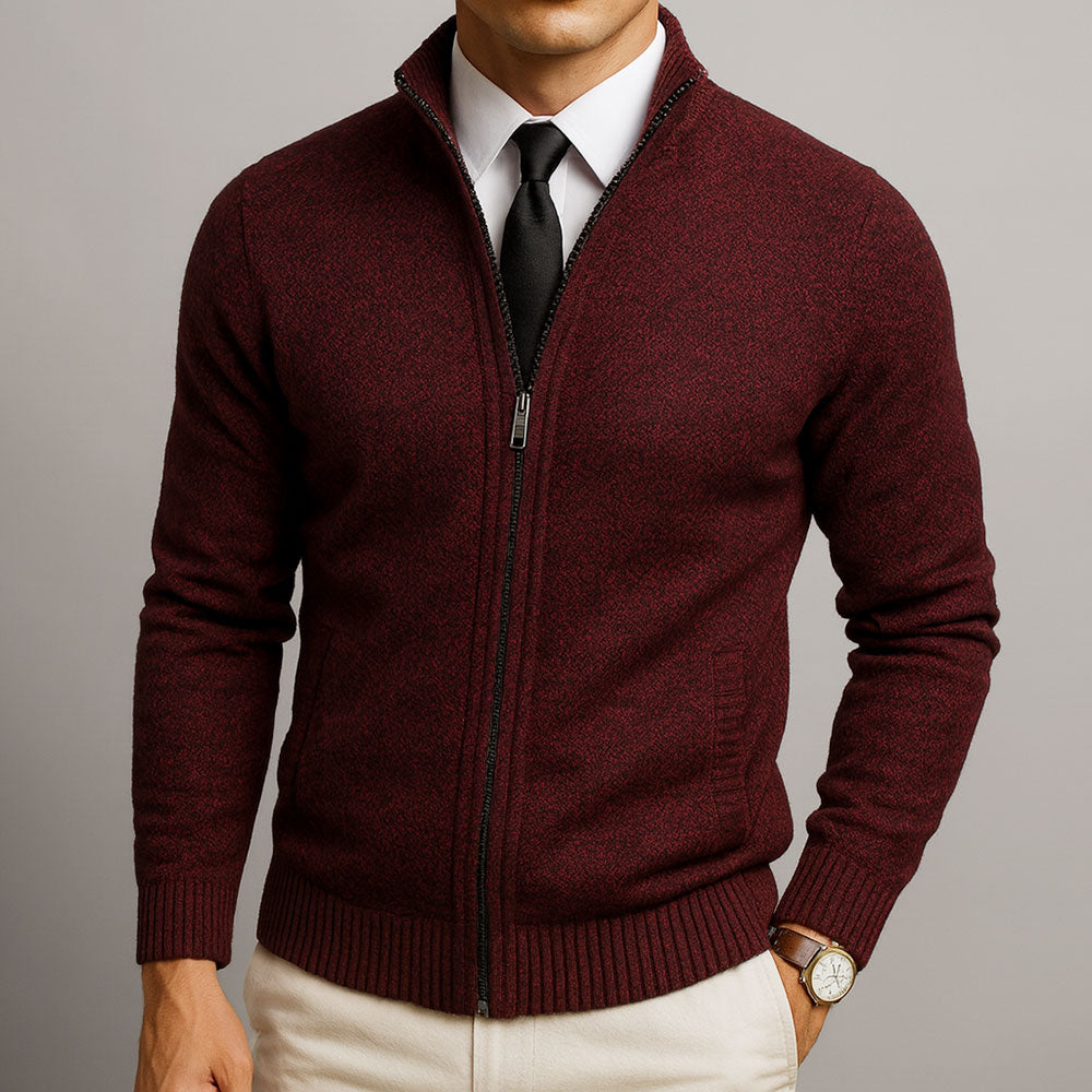 Heren Cardigan met Opstaande Kraag en Ritssluiting Lange Mouw Rood