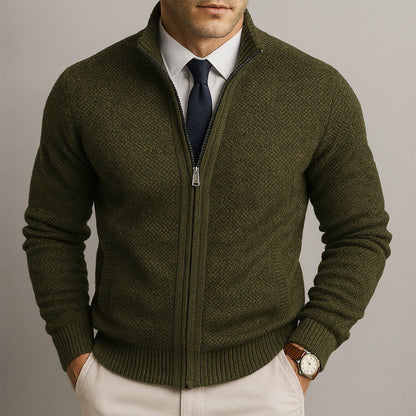 Heren Cardigan met Opstaande Kraag en Ritssluiting Lange Mouw Groen