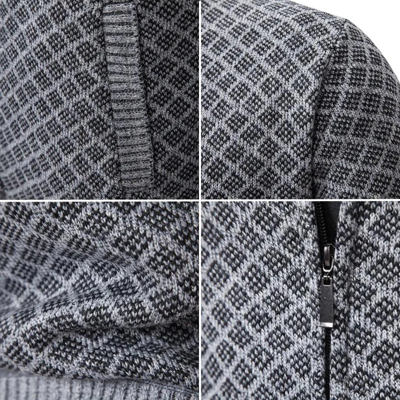 Heren Cardigan met Opstaande Kraag, Ritssluiting en Ruitpatroon