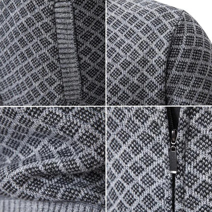 Heren Cardigan met Opstaande Kraag, Ritssluiting en Ruitpatroon