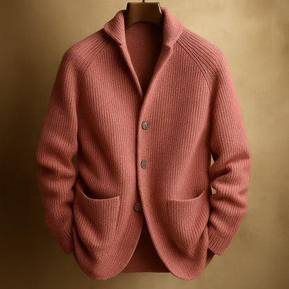 Heren Cardigan met Reverskraag en Zakken Roze