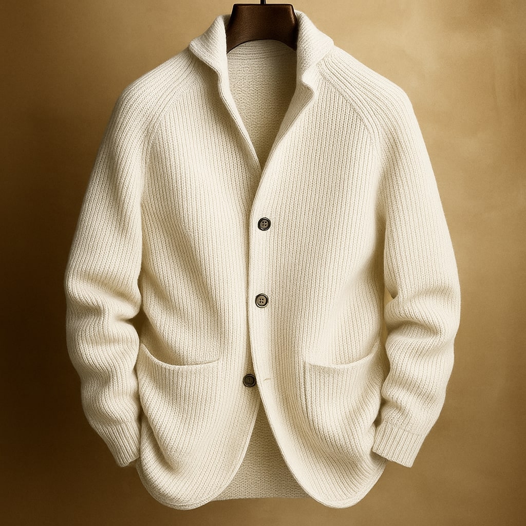 Heren Cardigan met Reverskraag en Zakken Wit
